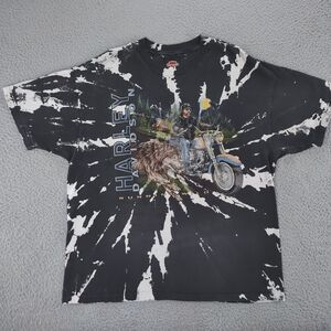 VTG Harley Davidson T Shirt XL Running Wild Alaska Hanes Beefy-T Tie Dye Destroy